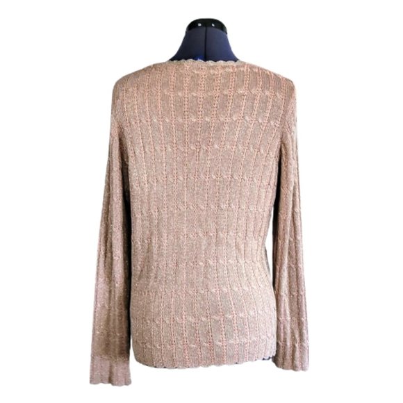 JH Collectibles Petite Beige and Pink Shimmer Silk Blend Cardigan Sweater - Picture 2 of 7